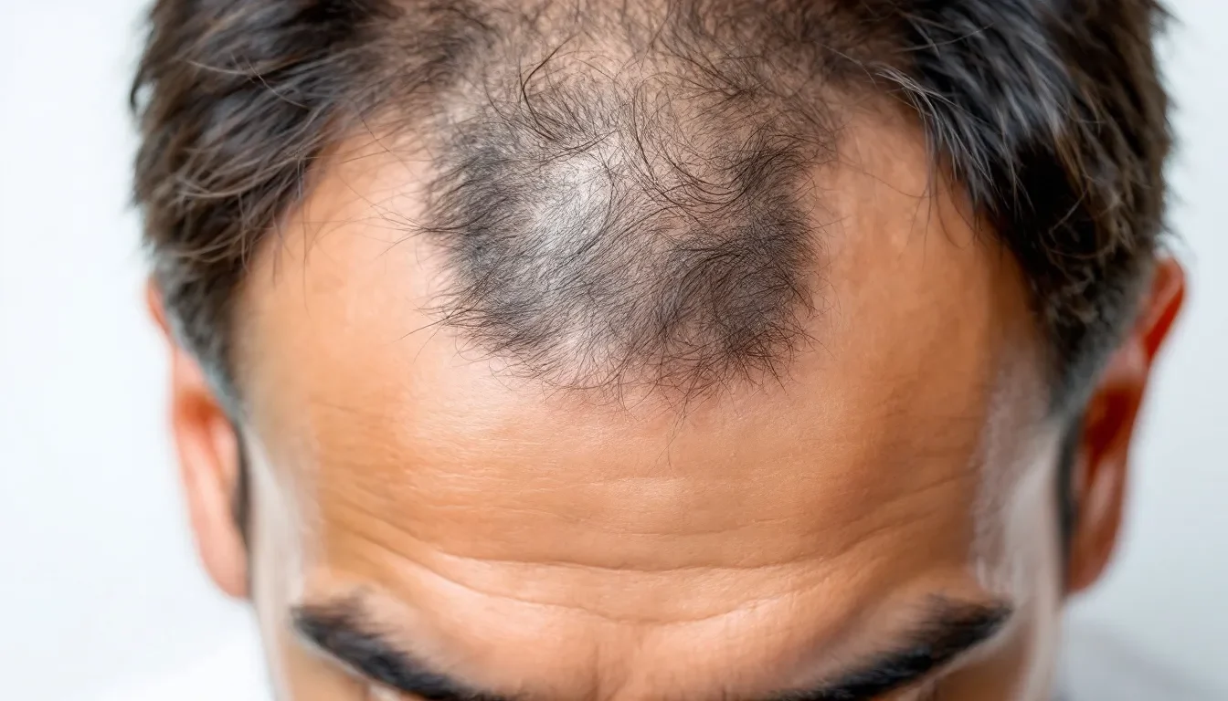 Sintomi iniziali del diradamento dei capelli negli uomini.