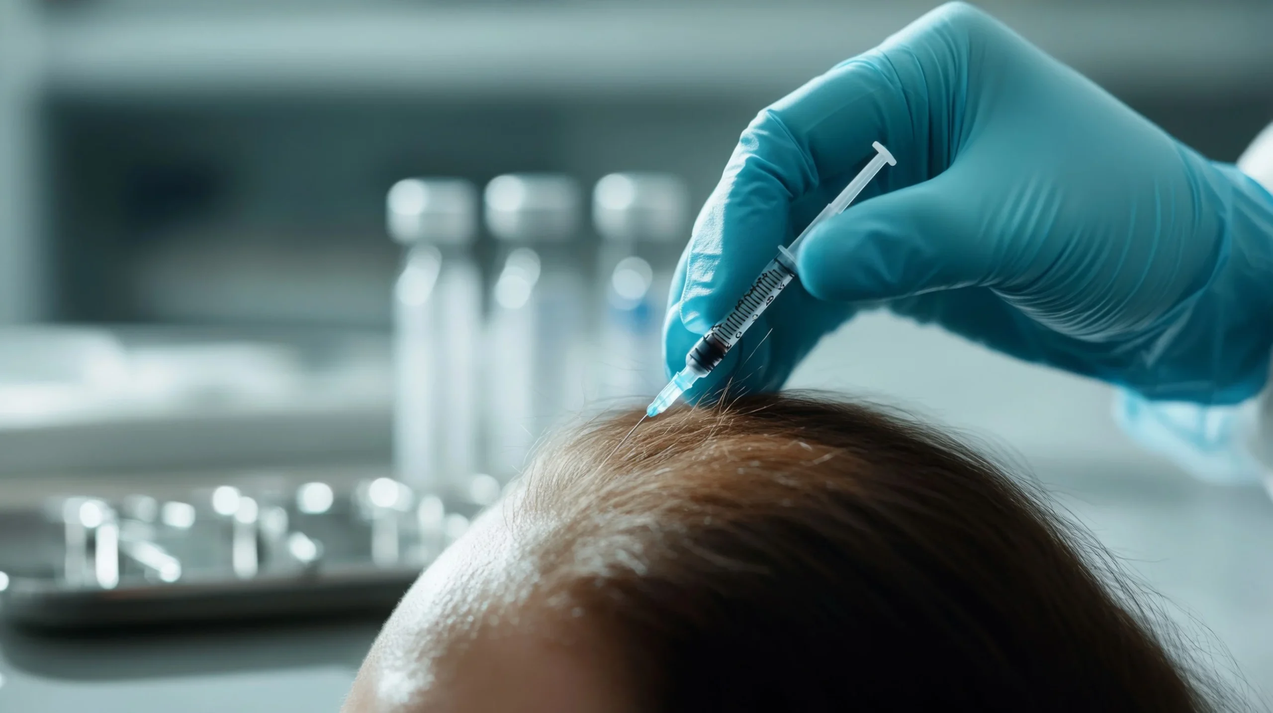 Una paziente che si sottopone alla cura al plasma per capelli