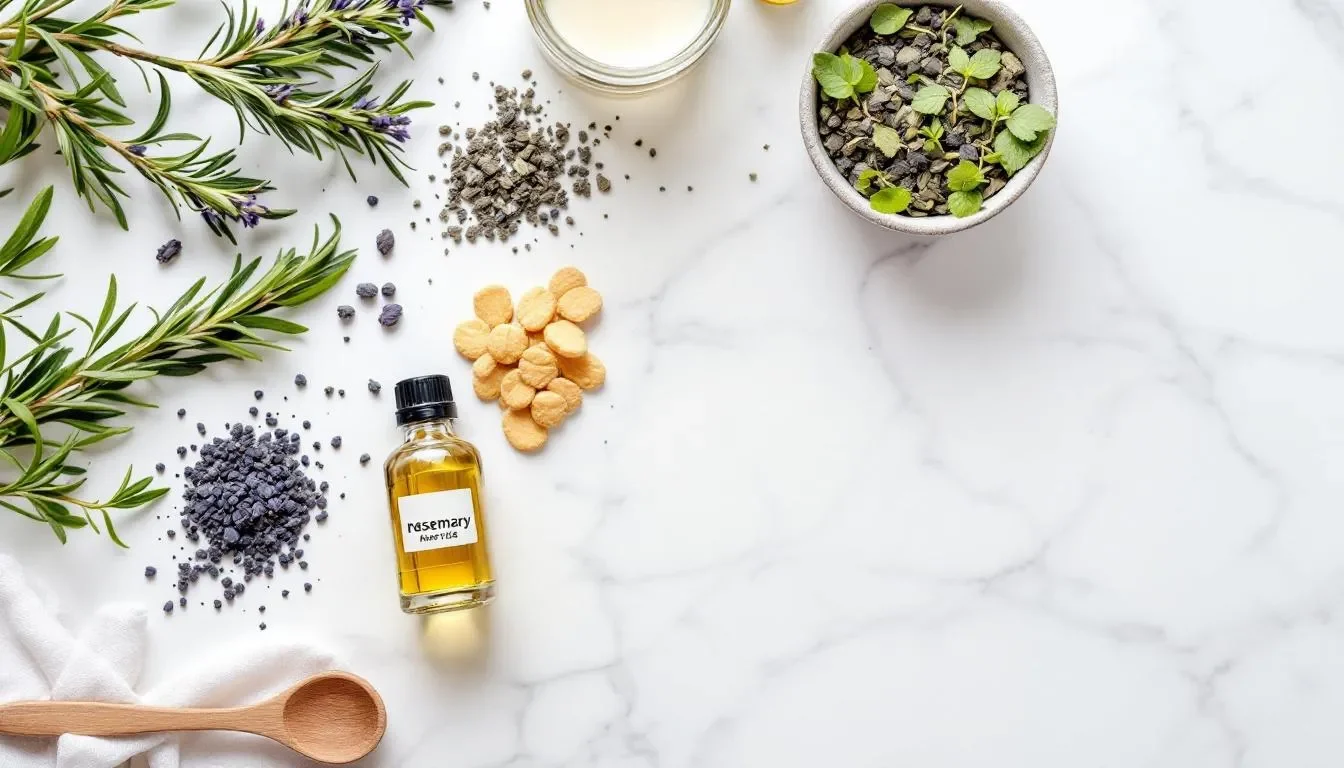 Rimedi naturali per contrastare la caduta dei capelli, come erbe e oli essenziali.